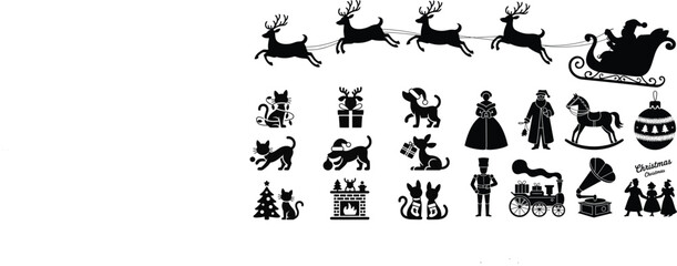 Christmas holiday silhouettes santa reindeer and toys
