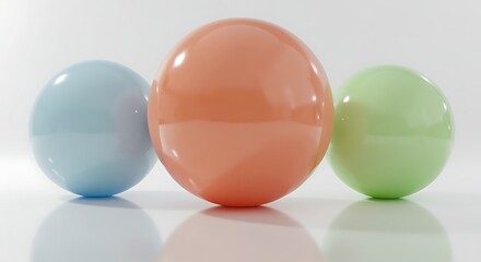 Fototapeta premium Pastel colored sphere arrangement on white surface showcasing simple shapes