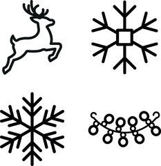 Clean Outline Christmas Icons &ndash; Snowflake Collection with Reindeer, Holiday Season Line Icons &ndash; Winter Snowflakes and Festive Elements