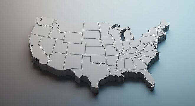 United States of America map illustration showing all states in detail