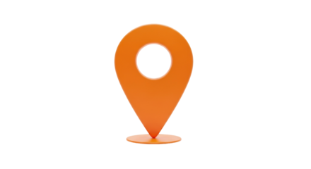 Orange map pointer PNG isolated on transparent background, location pin icon for navigation and travel apps