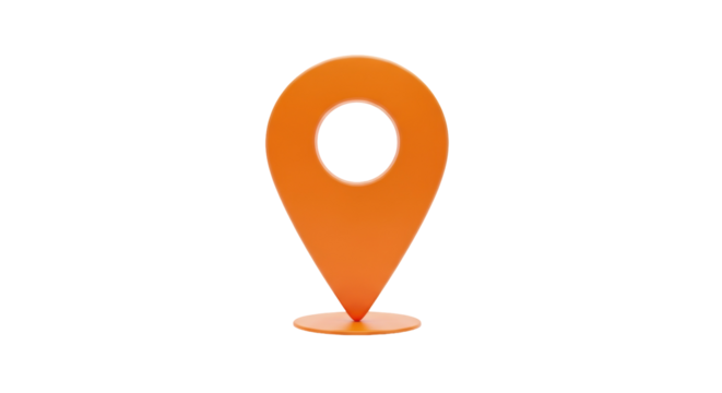 Orange map pointer PNG isolated on transparent background, location pin icon for navigation and travel apps