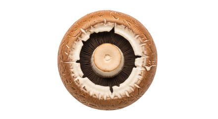 Portobello mushroom isolated PNG, brown edible fungus with gills on transparent background, ingredient for vegetarian and vegan cooking