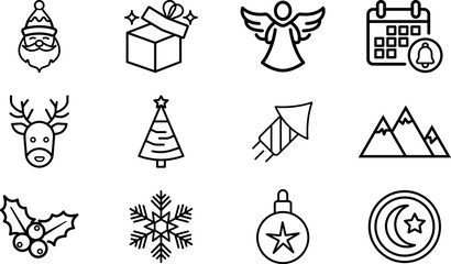 Christmas-Winter Holiday Icon Set, Celebration Line Icons Bundle, Winter Outline icon set