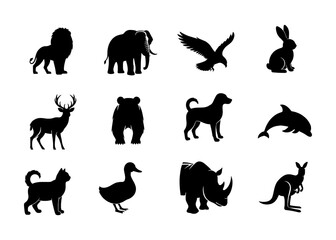 Diverse Animal Silhouettes Collection: Wildlife and Domestic Icons Vector Set
