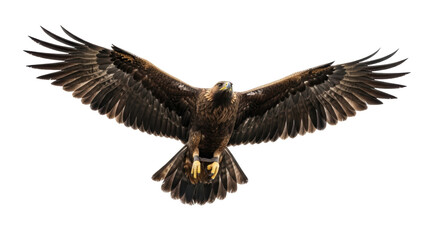 Majestic golden eagle flying isolated PNG on transparent background, powerful bird of prey with outstretched wings for wildlife concepts