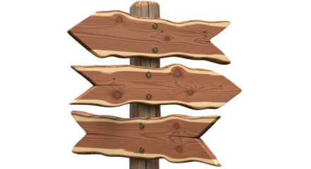 Wooden direction sign PNG isolated on transparent background, rustic arrow road signs for camping and outdoor adventure
