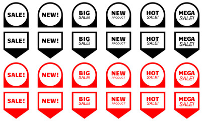 Big Vector set of promotional red and black labels and badges with white transparent background. Includes sale and special offer label collections. Vector illustration.