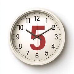 Round wall clock showing the time five o'clock with bold numerals