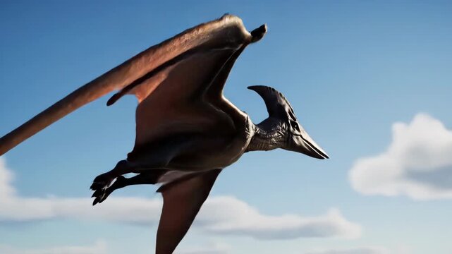 Majestic Pterosaur Soaring Above Scenic Landscape with Blue Sky