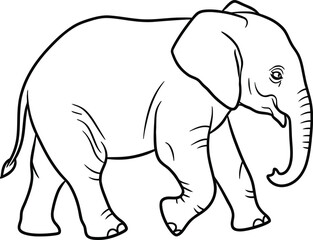 Obraz premium Simple black and line drawing illustration of an elephant walking