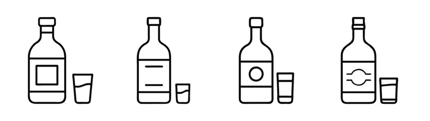 Vector illustration of alcohol bottles and shot glasses for bar and restaurant menu design ideas