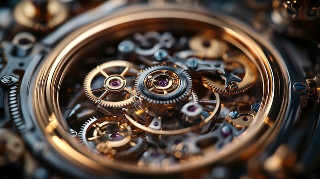 Intricate watch mechanism detailed close up high resolution image