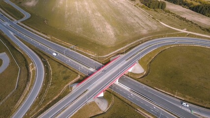Aerial view of highway road junction