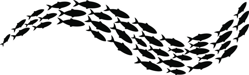 Curved School of Fish Wave Silhouette Vector