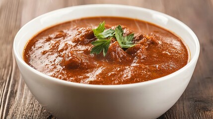 A bowl of steaming soup with fresh herbs and spices on top