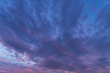 Beautiful bright sunset sky with colorful clouds. Sky background.
