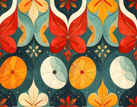 Retro playful style Christmas wrapping pattern in vibrant colors brings sense of joy and festivity