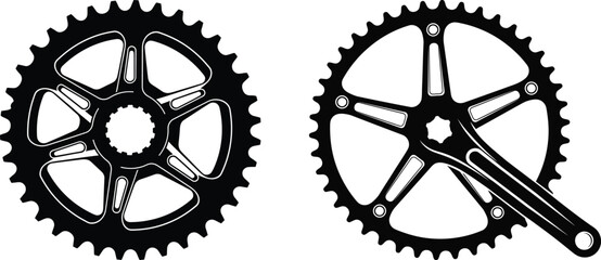 Bicycle Chainring and Crankset Sprocket Silhouette Vector Illustration
