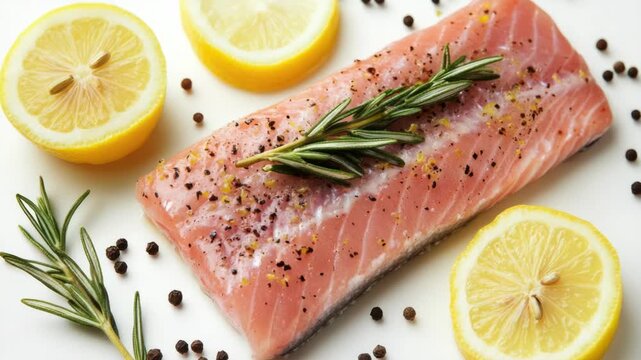 Fresh salmon fillet paired with a fragrant sprig of rosemary