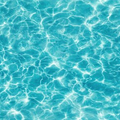 Fototapeta premium Seamless texture of crystal clear, shallow sea water with sparkling bright sunlight reflections on a vivid turquoise surface. Summer vacation and tranquil liquid background.