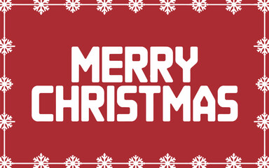 Merry christmas text in white with snowflake border on a red background for holiday greeting card