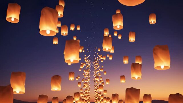 Floating lanterns illuminate twilight sky conceptual visuals