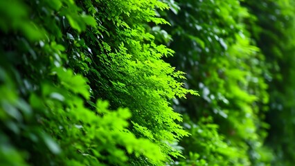 Lush green moss growing on a wall in a forest environment