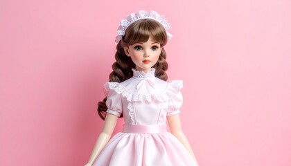 レトロドールとピンク背景｜ノスタルジー・可愛い・教育・広告に使える高解像度イメージ
