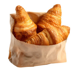 Freshly baked croissants in a paper bag on a black background
