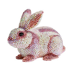 Handmade beaded rabbit sculpture with pink and white pattern