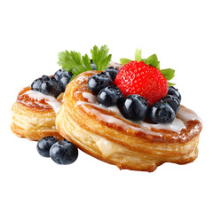 Delicious puff pastry tartlets filled with fresh blueberries and strawberries