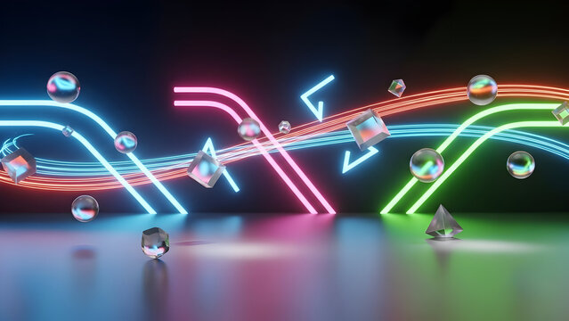 Colorful abstract music stage lights create a bright, glowing, energetic digital background for a night party or disco club show - Powered by Adobe