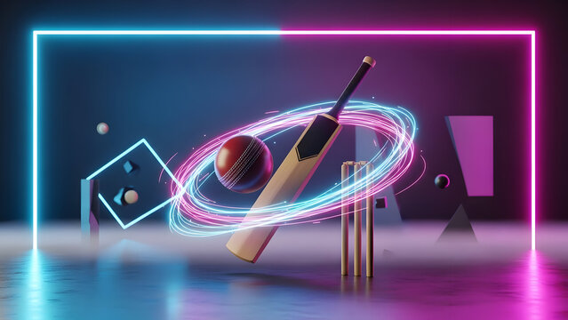 A bright blue and black digital illustration of a glowing 3D computer network design with abstract technology shapes and energy waves in space - Powered by Adobe