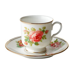 Elegant vintage teacup and saucer with pink roses and gold trim