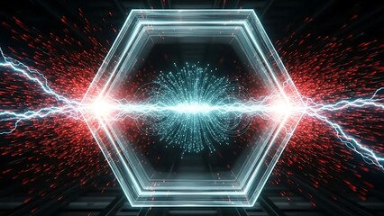 Hexagon portal with lightning strikes and glowing particles effect