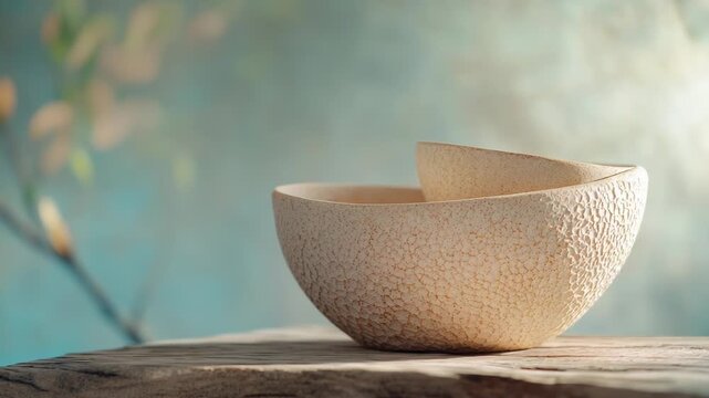 A simple still life setup featuring a white bowl resting on a wooden table