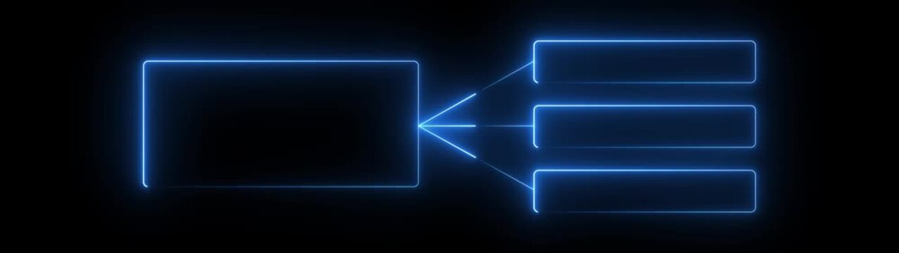 Neon line Business hierarchy chart icon animation on black background. Glowing neon flowchart, Corporate organizational structure, network diagram animation. 4k video