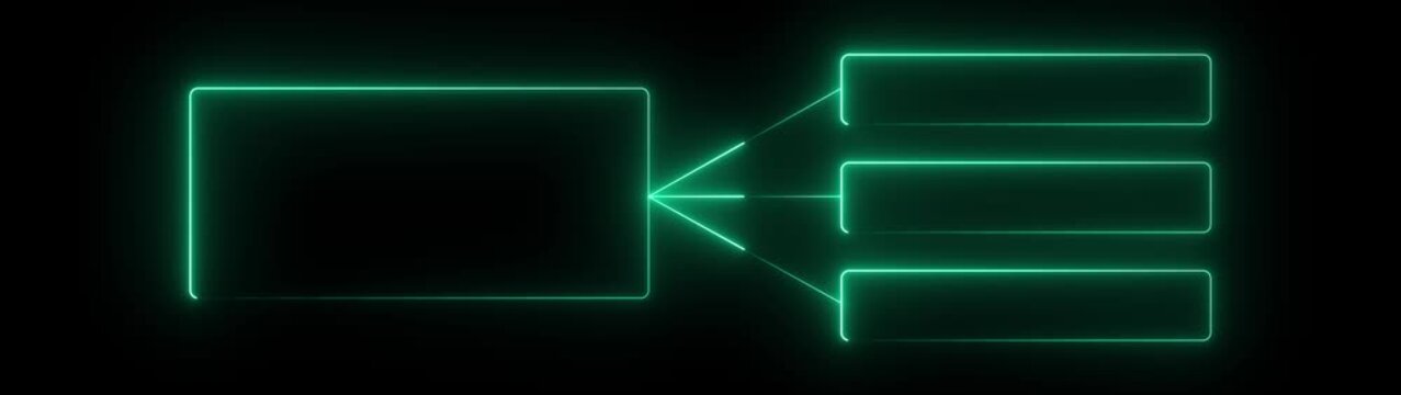 Neon line Business hierarchy chart icon animation on black background. Glowing neon flowchart, Corporate organizational structure, network diagram animation. 4k video