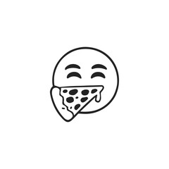 Eating pizza happy face emoji icon logo flat vector design