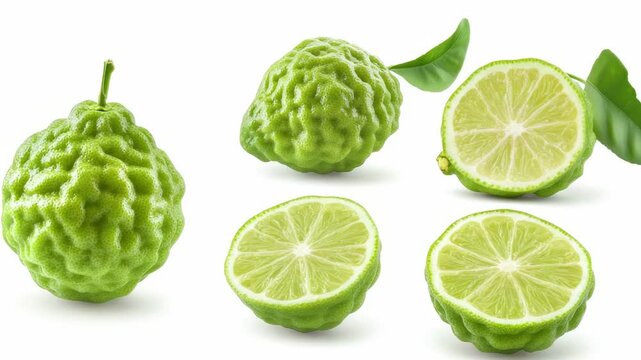 Freshly cut limes arranged on a clean white surface, ideal for decorative or culinary purposes