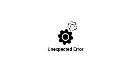 Two black gears and text Unexpected Error on a white background cogs mechanism