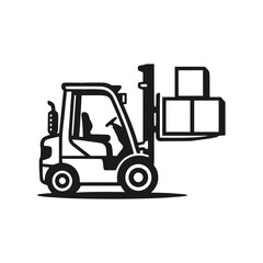 Side View Forklift with Two Boxes on Forks Silhouette icon logo flat vector design