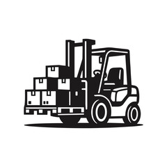 Forklift Carrying Stacked Cartons Silhouette icon logo flat vector design