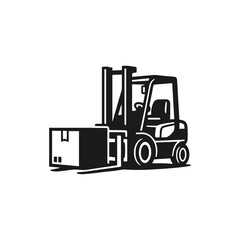 Forklift Pushing Large Single Box Silhouette icon logo flat vector design