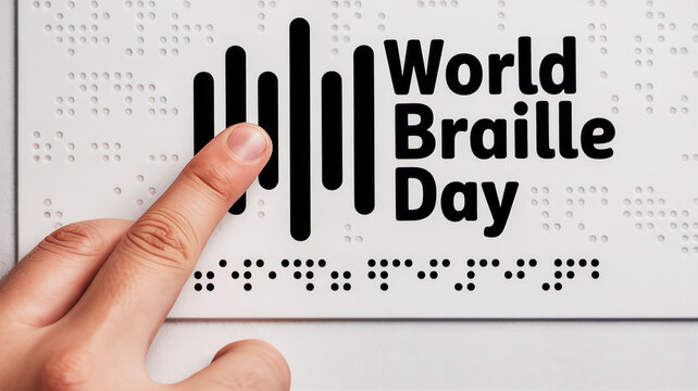 Close-up of a finger reading braille text on world braille day - Powered by Adobe
