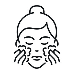 An icon of a woman washing her face with her hands, concentrating on cleansing her skin. This icon symbolizes skincare and personal hygiene in a modern style.