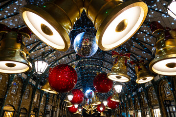 Close up of Christmas decorations in Covent Garden, London