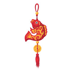Colorful Chinese hanging talisman featuring a decorative fish with intricate designs for good luck