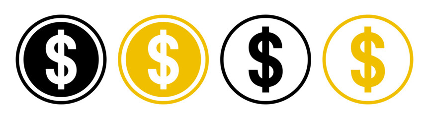 Dollar currency money finance symbol icon set on transparent background